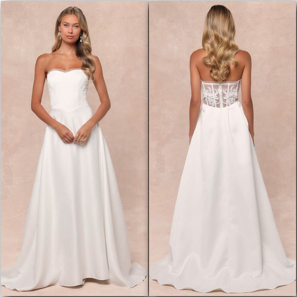 Lulus Lux Bridal NWOT Eternal Gratitude White Floral Embroidered Wedding Dress